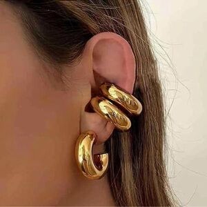 18k Gold plated Ear Cuff Clip On Earrings Non Pierced new